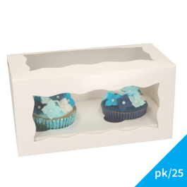 FUNCAKES WEISSE CUPCAKE BOX MIT FENSTER - 2 CUPCAKES (25 STÜCK)