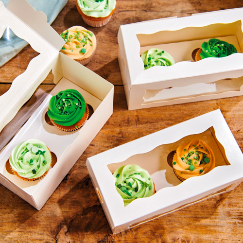 FUNCAKES WEISSE CUPCAKE BOX MIT FENSTER - 2 CUPCAKES (25 STÜCK)